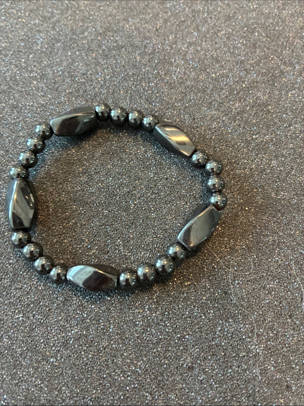 Hematite Beaded Stretch Bracelet - Dark Silver